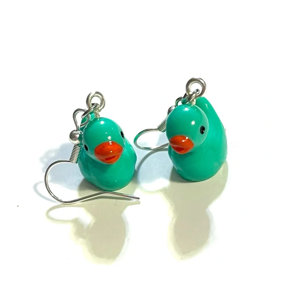 Turquoise Rubber Duck Dangle Earrings